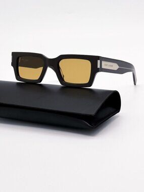 New Saint Laurent Brown Yellow Square Unisex Sunglasses SL572 007